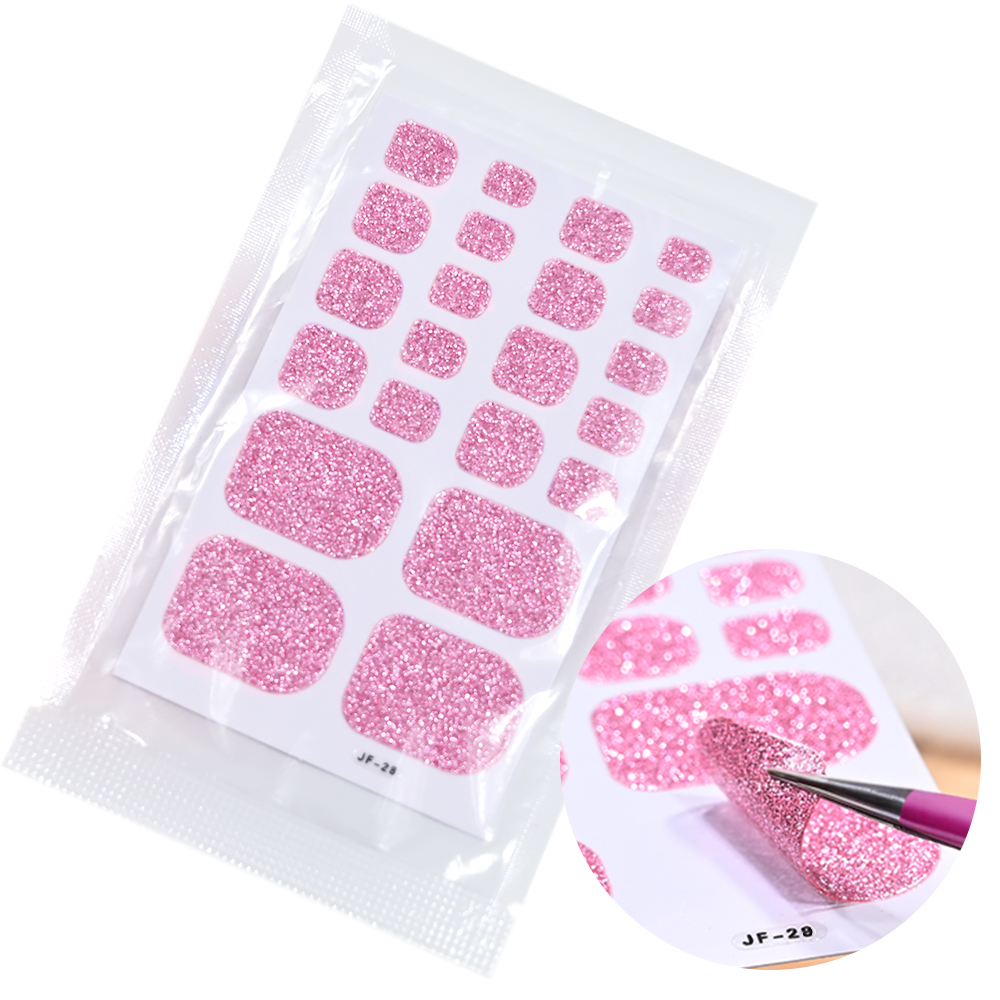 Full Cover Adhesive - 22 İpuçları Pembe Glitter Ayak Tırnağı